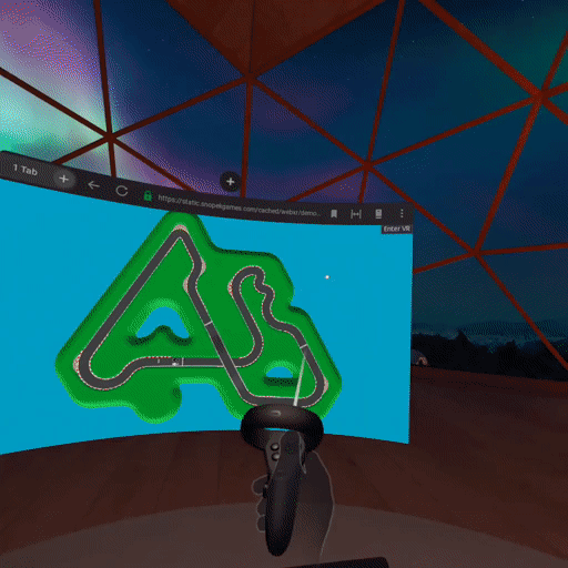 Animated GIF showing a couple seconds playing the toy racer VR demo